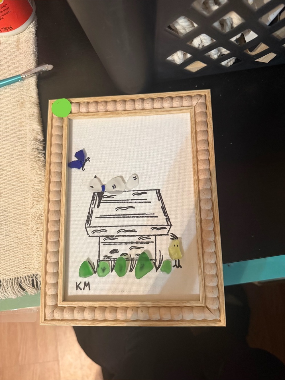 HANDMADE Framed SNOOPY Sea Glass Art